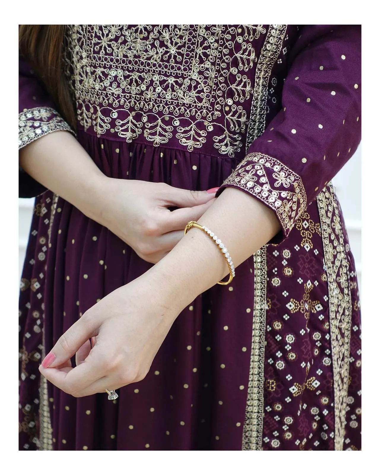 Beautiful Women Purple Naira cut Kurta Pant with Dupatta Dress. 